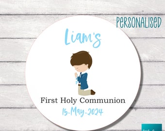 Personalised Communion Stickers for treat bags party favours name round stickers Confirmation