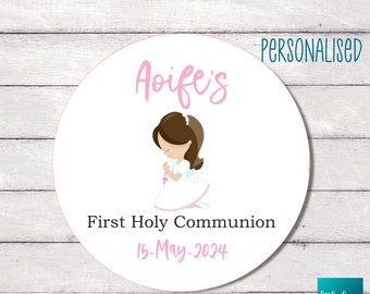 Personalised Communion Stickers for treat bags party favours name round stickers