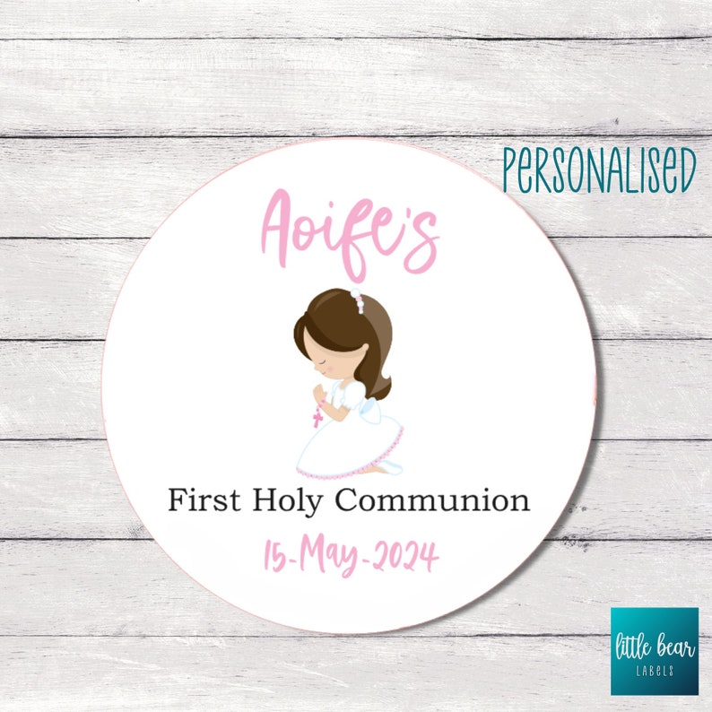 Personalised Communion Stickers for treat bags party favours name round stickers zdjęcie 1