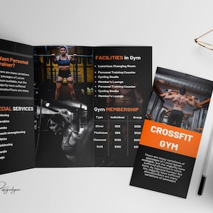 Gym & Fitness Editable Printable Trifold Flyer Price List Template | Edit and add Your Logo With Canva | personal Trainer Coach