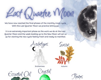 Last Quarter Moon Grimoire Page, Book of Shadows, BOS Sheets, Full Moon Magic, Digital Download, Printable Grimoire, BOS Pages, Witchcraft