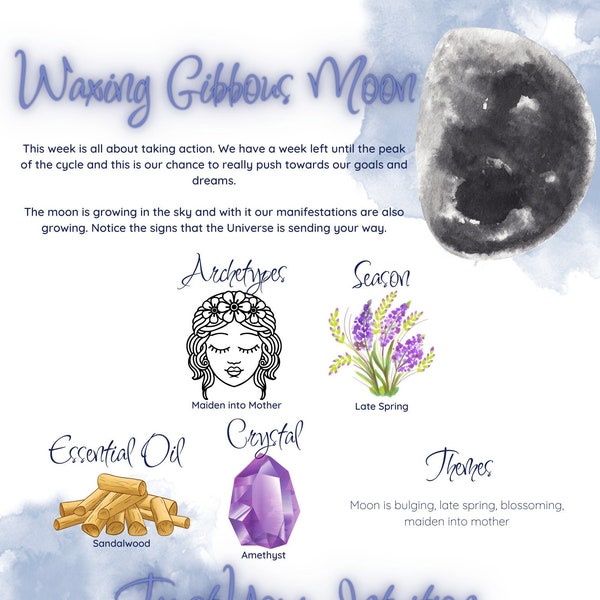 Waxing Gibbous Moon Grimoire Page, Book of Shadows, BOS Sheets, New Moon Magic, Digital Download, Printable Grimoire, BOS Pages, Witchcraft