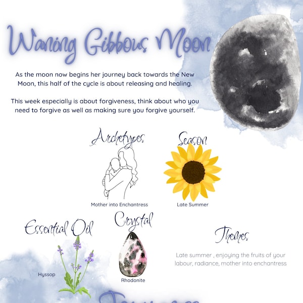 Waning Gibbous Moon Grimoire Page, Book of Shadows, BOS Sheets, Full Moon Magic, Digital Download, Printable Grimoire, BOS Pages, Witchcraft