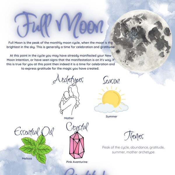 Full Moon Grimoire Page, Book of Shadows, BOS Sheets, Full Moon Magic, Digital Download, Printable Grimoire, BOS Pages, Witchcraft