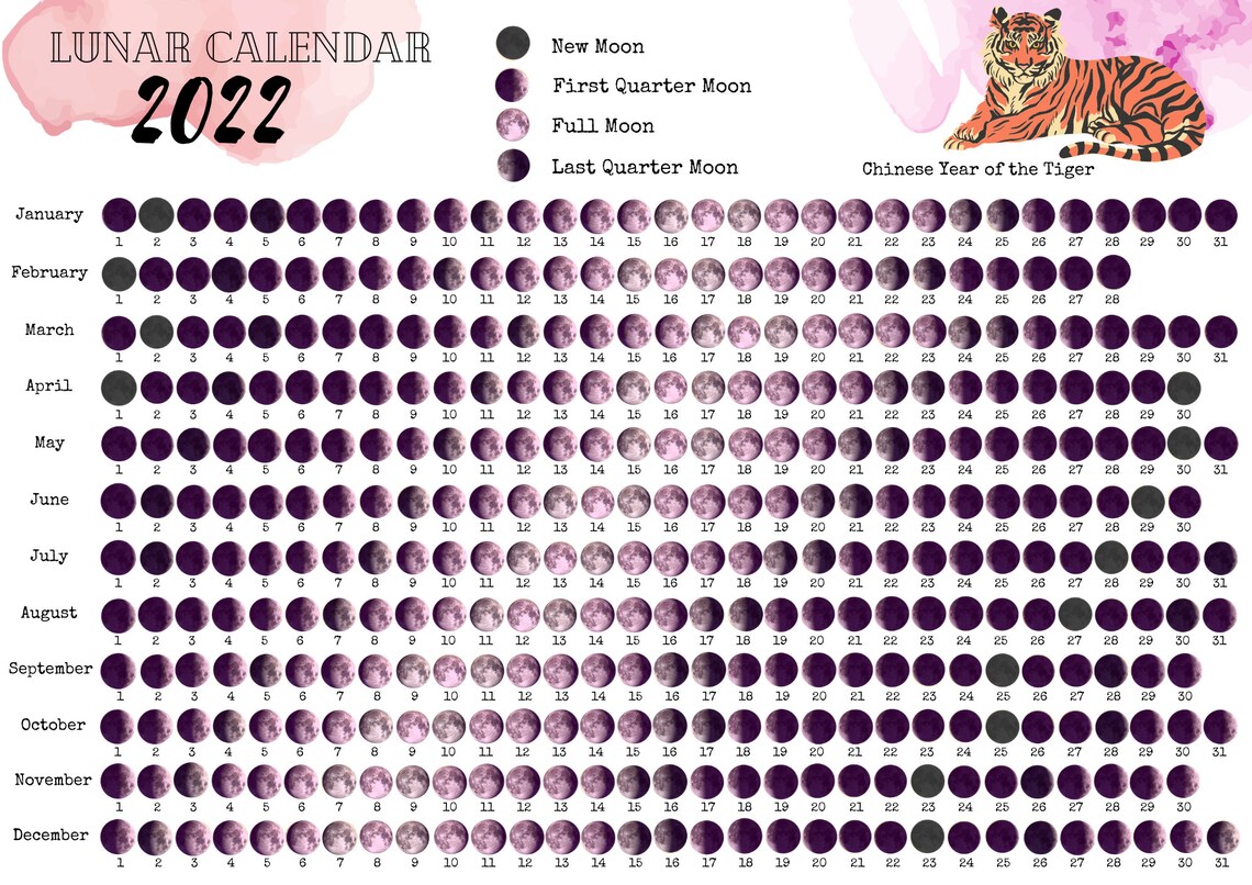 2022 Lunar Calendar Printable Download PDF 2022 Planner Etsy