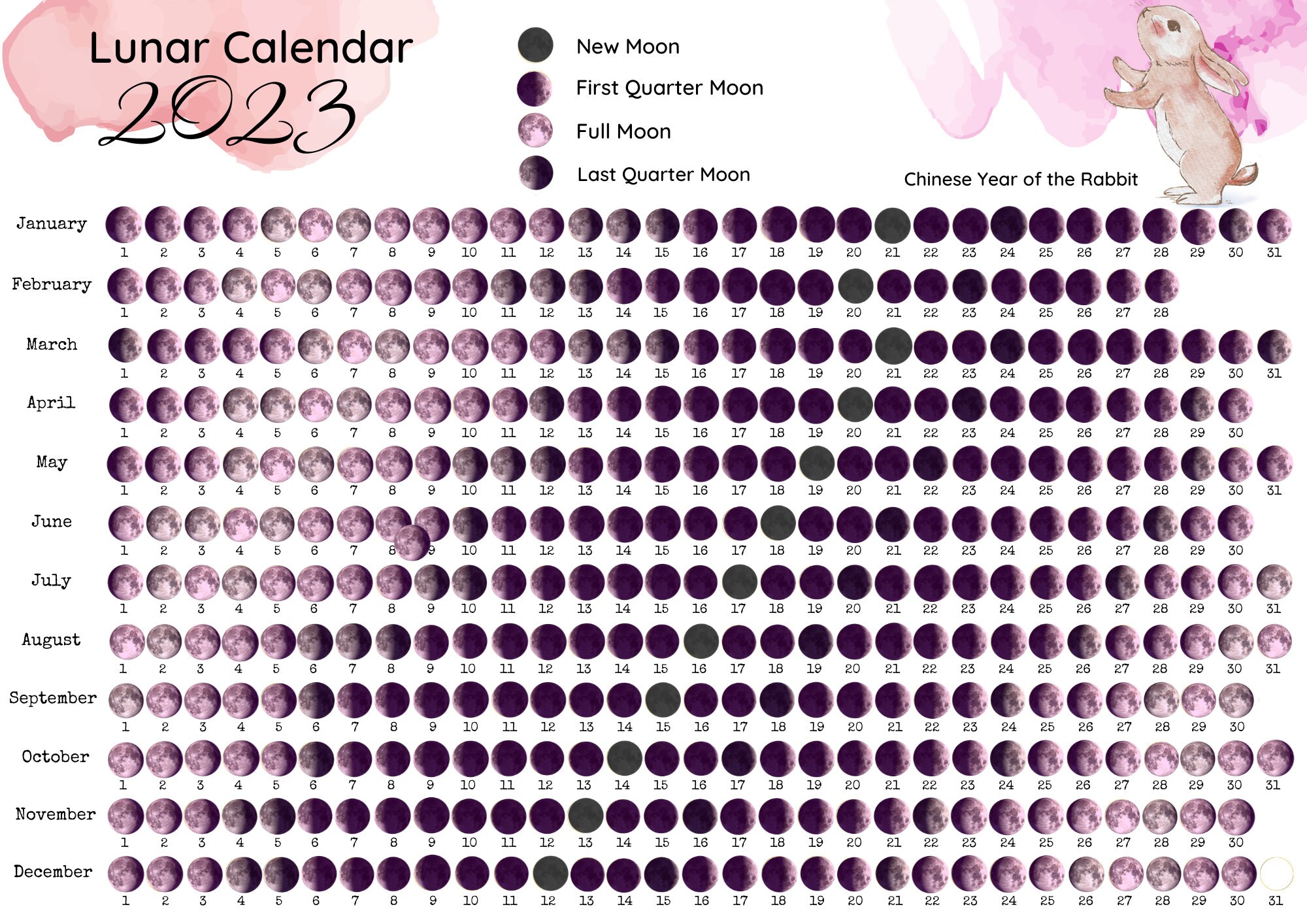 2023 Lunar Calendar Printable Download PDF 2023 Planner - Etsy UK