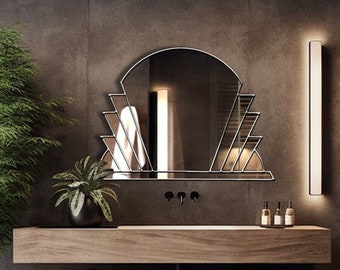 Dazzling Elegance: The CoCo Art Deco Fan Over Mantle Wall Mirror in Silver