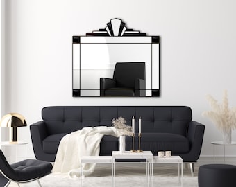 Juliette Original Handcrafted Art Deco Wall Mirror in Black