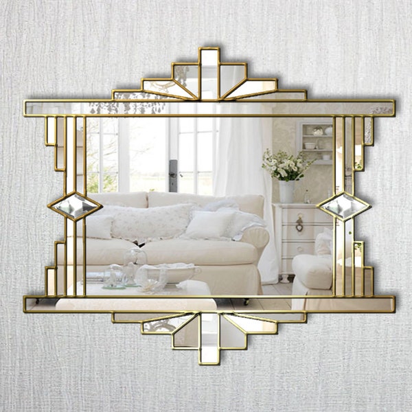SALE Original Mia Ornate Art Deco Over Mantle Fan Wall Mirror in Gold