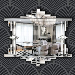 Mia Original Ornate Art Deco Over Mantle Fan Wall Mirror in Silver