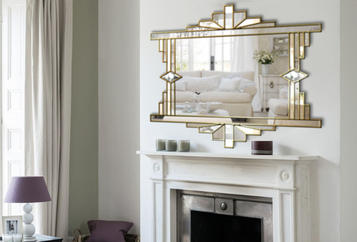 Handmade Mia Art Deco Over Mantle Wall Mirror in Gold - Etsy