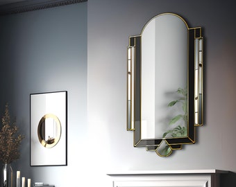 Athena Tall Art Deco Full Length Mirror in Black
