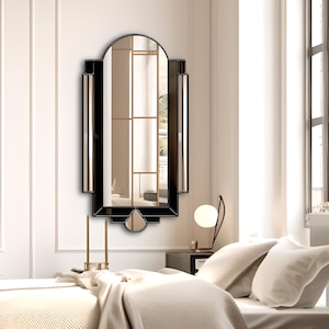 Athena Tall Art Deco Full Length Mirror in Black & Gold