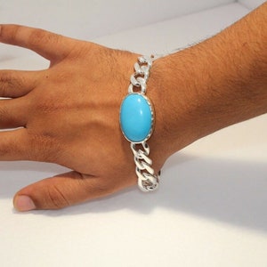Turqoise Firoza Bracelet In Sterling Silver Handmade Bracelet Bollywood Jewelry Certified Turquoise Bracelet For Men's Gift