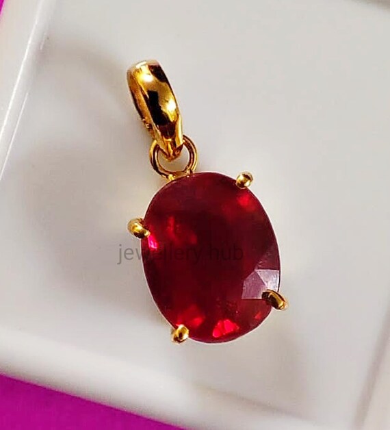 Natural Certified Ruby Pendant locket in Starling Silver Yellow