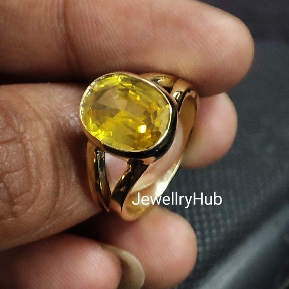 Buy QUEEN-GEMS Premium Pukhraj Ring 7 Carat Yellow Sapphire Ring Gold  Original Certified Yellow Sapphire Best A1 Quality Pukhraj Gemstone  Original 7 Ratti Ring Rashi Ratna Pukhraj Ring at Amazon.in