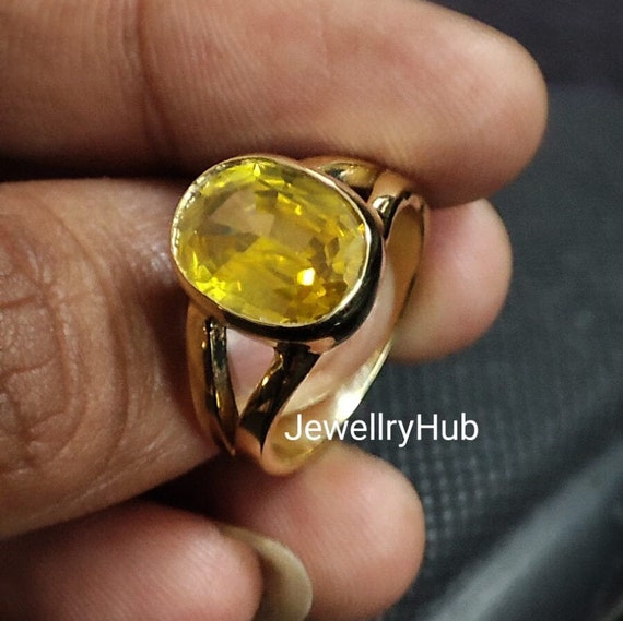 Natural Certified Yellow Sapphire Ring Pukhraj Ring Copper