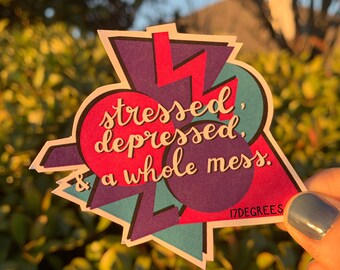 Pink Purple Blue Trendy Cute Stickers Laptop Stickers Stressed Depressed and a Whole Mess Sticker Bullet Journal Notebook Stickers Bujo