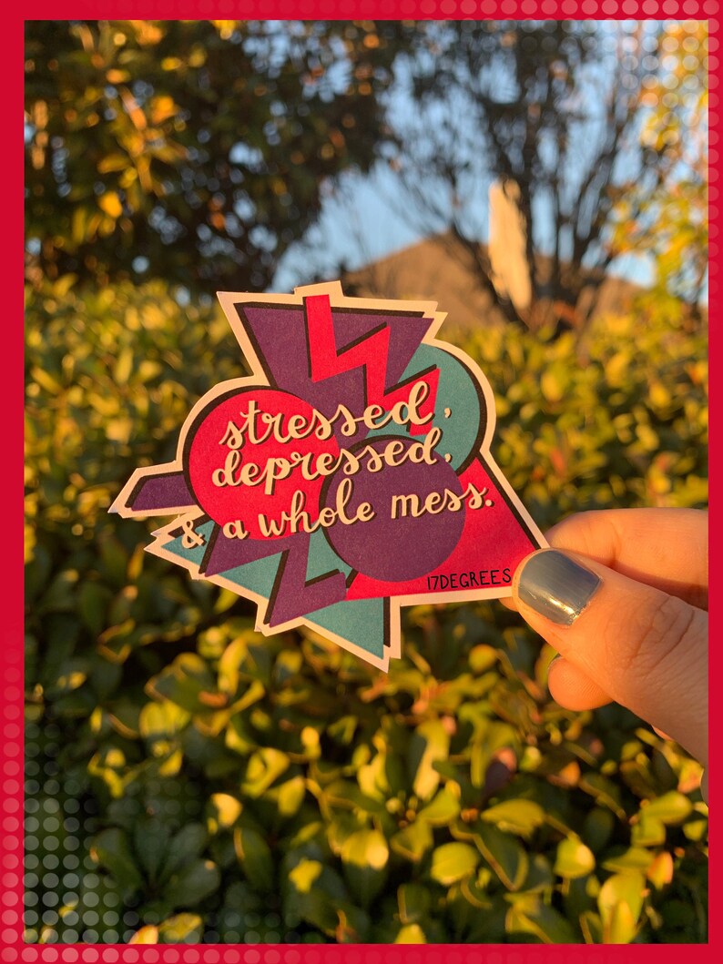 Pink Purple Blue Trendy Cute Stickers Laptop Stickers Stressed Depressed and a Whole Mess Sticker Bullet Journal Notebook Stickers Bujo