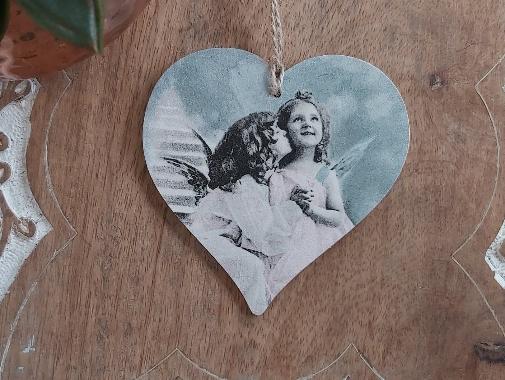 Wooden Vintage Cherub Decoupage Heart Decor With Natural Twine - Etsy UK