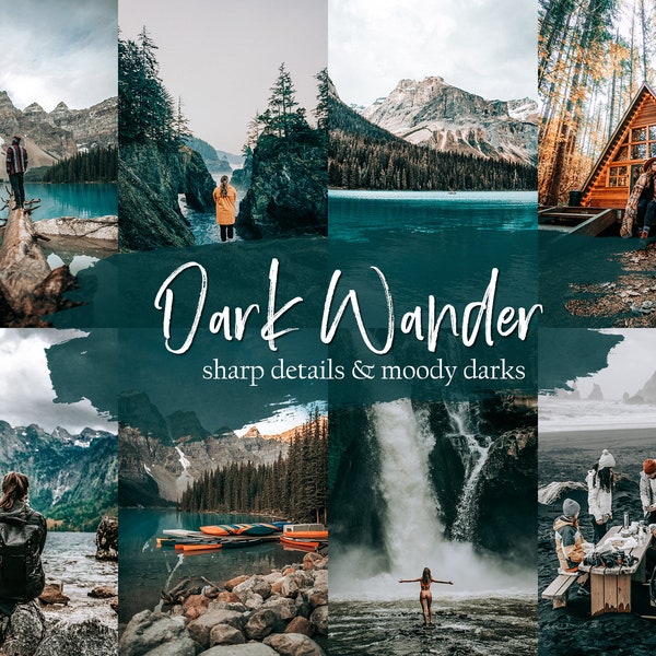 5 Wanderlust Travel Presets, Mobile + Desktop, Moody Travel Presets, Deep Blues, Dark Greens, Water Presets, Dark Travel Instagram Filters