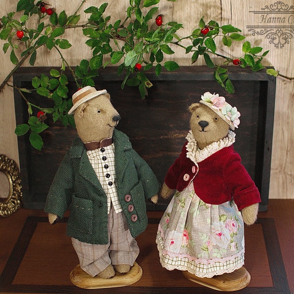 Künstler Teddybären in Vintage Kostümen OOAK Teddybären Gepaarte Vintage Teddybären Interieur Spielzeugbären