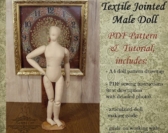 Cloth male doll pattern and sewing tutorial Jointed fabric doll DIY
