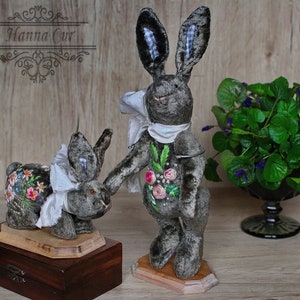 OOAK teddy rabbits decorated with embroidery Vintage Steiff styled bunny Artist plush toy rabbit Teddy rabbits handmade