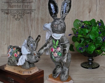 OOAK teddy rabbits decorated with embroidery Vintage Steiff styled bunny Artist plush toy rabbit Teddy rabbits handmade