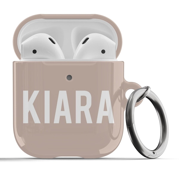 Custom Name Air Pods Case, Plastic Personalised Apple Airpods Pro Case Airpod Gen 3, Airpod Pro Round Carabiner Keychain 24 COLORS Neutral