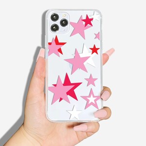 Star Phone Case for iPhone, Pink and Red Stars, Aesthetic Phone Case, Girly iPhone 13 12 11 Pro Max, 7, 8 Plus X XS, Samsung