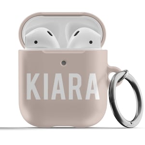 Custom Name Air Pods Case, Plastic Personalised Apple Airpods Pro Case Airpod Gen 3, Airpod Pro Round Carabiner Keychain 24 COLORS Neutral
