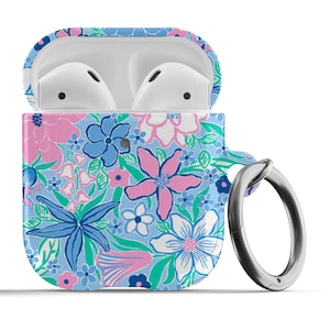 Preppy Case Airpod Pro Tropical Summer Floral Theme Pattern Trendy Aesthetic Cute Spring Flowers 1st 2nd Generation Airpod 3 Cover