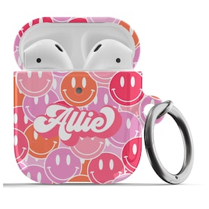 Smiley Airpod 4 Case Cute, Airpod Pro Case Retro Airpod Case Custom Airpod Case Aesthetic Pink and Orange Airpod Case Personalized Cover