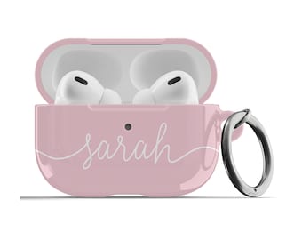 Personalized Airpods Pro Case with Keychain and Name, Airpods Pro Case, Airpods Pro Cover Customised Name Pink or ANY COLOR
