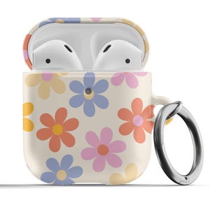 Airpod 4 Case Cute Airpod Case Summer, Airpod 3 Case Spring, AirPod Pro 2 Case with Key Chain Trendy Floral Pattern Retro Daisy Print