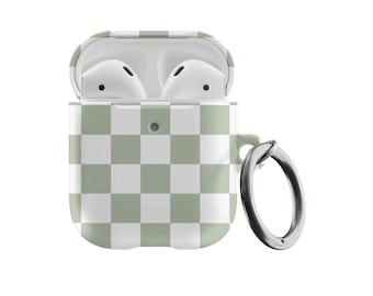 Funda para AirPods con estampado de cuadros, color verde salvia. Funda para AirPods 3, AirPods 4, AirPods Pro y AirPods Pro.