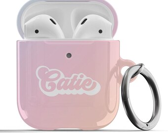 Cute Airpod Case Custom, Retro Airpod Pro Case, Summer Pastel Ombre Pattern, Aesthetic Retro Font Personalized Gift for Her