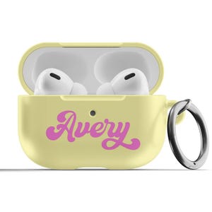 Custom Airpod Pro Case Cute Airpod Case, Retro Font, Personalized Airpods Case with Keychain, Yellow and Pink