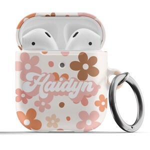 Gepersonaliseerde Airpods Case Cover Hard Shell voor Airpods Pro 1 2 Groovy Retro Boho Bloemenpatroon Naammonogram