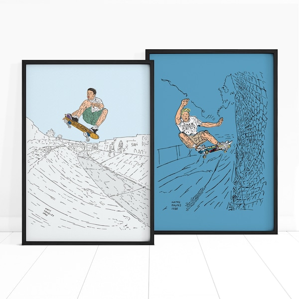 Skateboarding A3 poster prints (set on of 2) 350gsm recycled uncoated card - Natas Kaupas and Matt Hensley