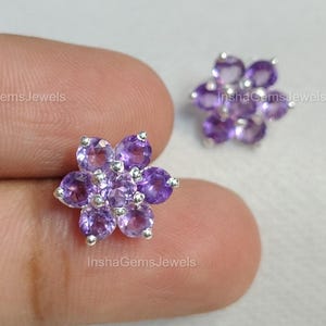 Natural Flower Amethyst Stud Earrings Purple Beautiful Amethyst Stud Earrings 925 Sterling Silver Statement Stud Earrings For Women