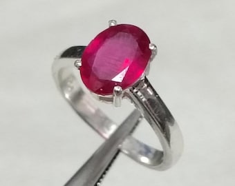Anillo de compromiso sencillo con rubí rosa natural, anillos apilables de plata de ley 925 para mujer