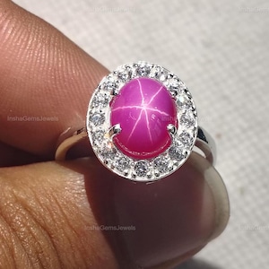 Natural Pink Star Sapphire Ring Engagement 925 Sterling Silver Ring Star Sapphire Birthstone Rings For Women