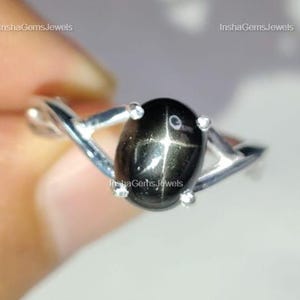 Bague de fiançailles en saphir étoilé noir naturel, bague de fiançailles solitaire en argent sterling 925 massif, bagues en saphir étoilé pour femme