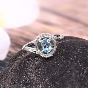 Sky Blue Topaz Ring Engagement 925 Sterling Silver Rings Statement Natural Blue Topaz Ring Birthday Gifts