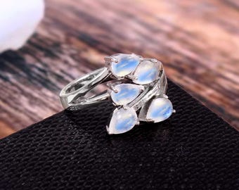 natural rainbow moonstone ring statement gemstone solid 925 sterling silver june birthstone