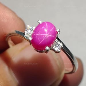 Natural Pink Star Sapphire Ring Engagement 925 Sterling Silver Ring Eternity Gorgeous Pink Star Sapphire Rings For Her