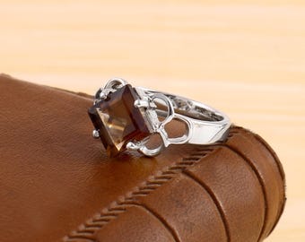 天然スモーキークォーツリング - ハンドメイドシルバーリング - 925