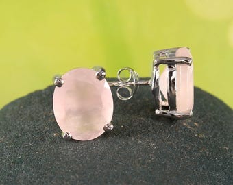 Rose Quartz Stud Pink Quartz Earrings solid 925 sterling silver women jewelry